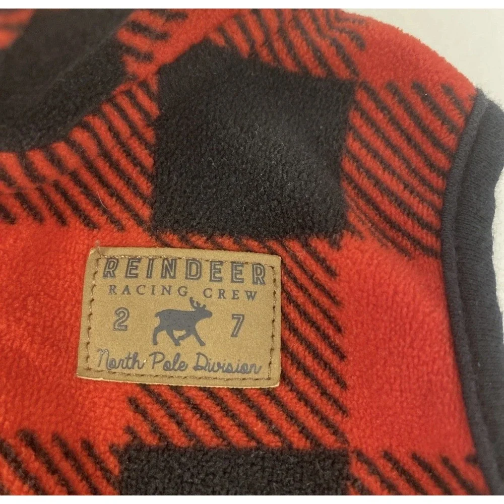 Carter's Fleece Vest 9m Red Buffalo Plaid Reindeer Racing‎ Crew Kids